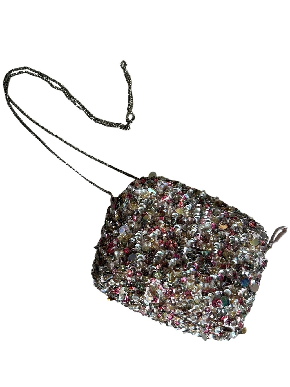 Gold Pink Sequin Sparky Beaded Crossbody Purse Y2K 2000s Style Chain Bag Design!